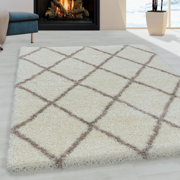 Alvor Soft Shaggy Geometric Cream Rug